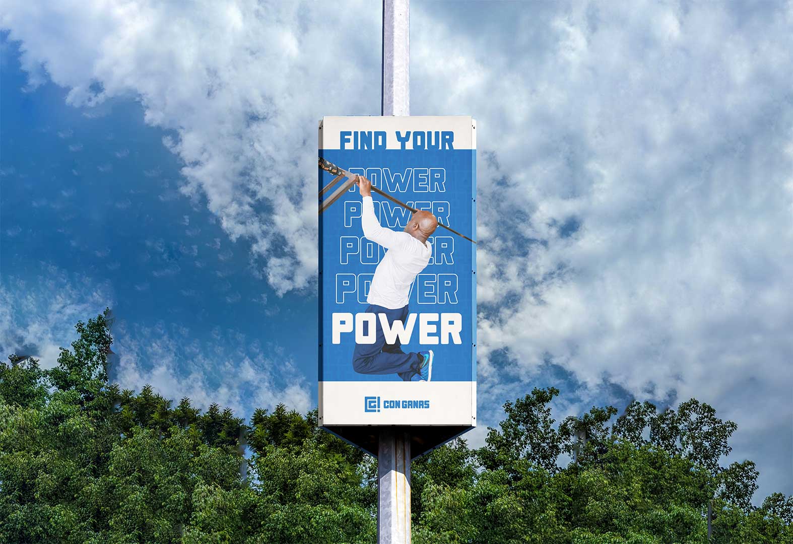 Con Ganas strength signage pole