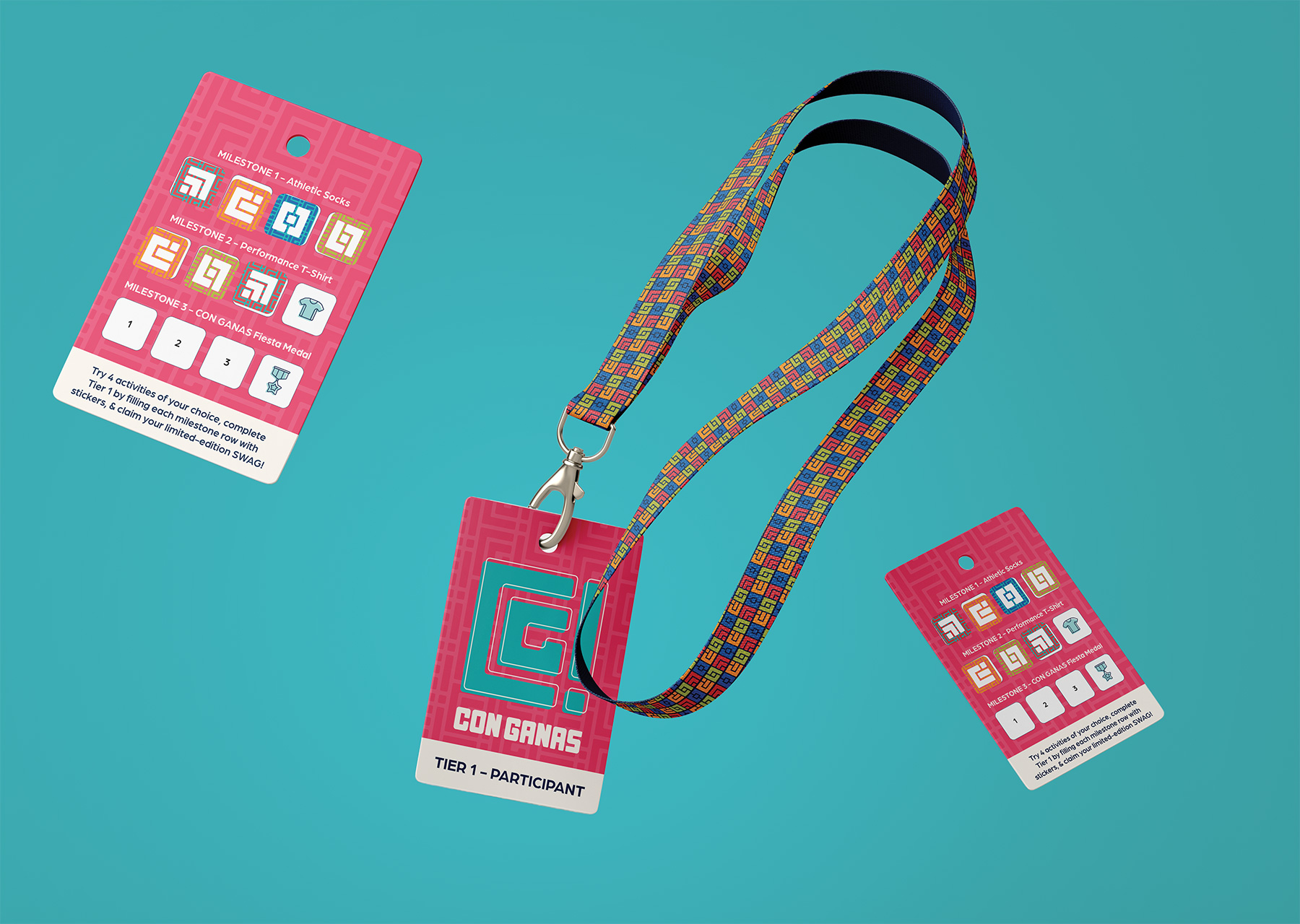 Con Ganas event lanyard and badge