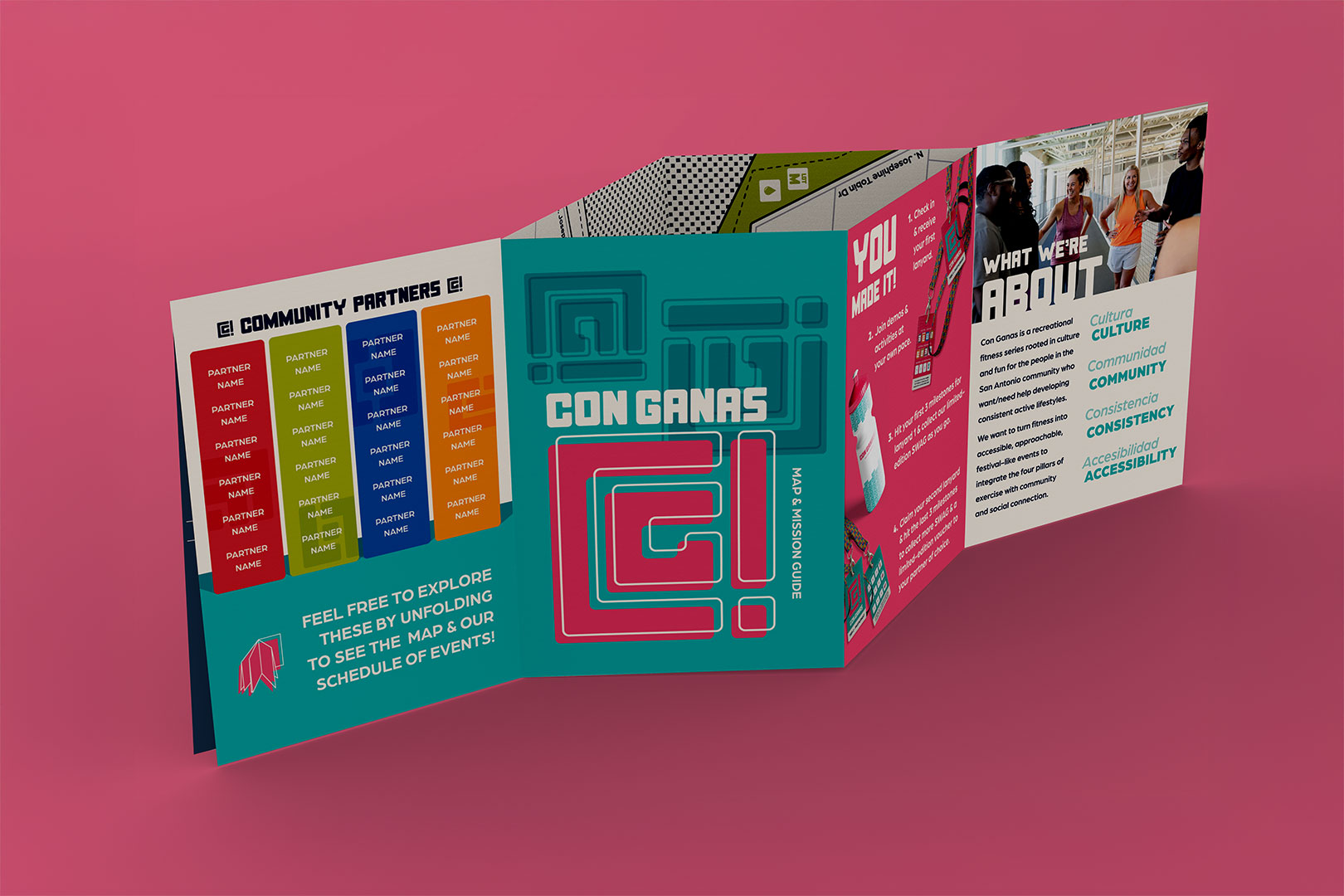 Con Ganas zine with event information and mission