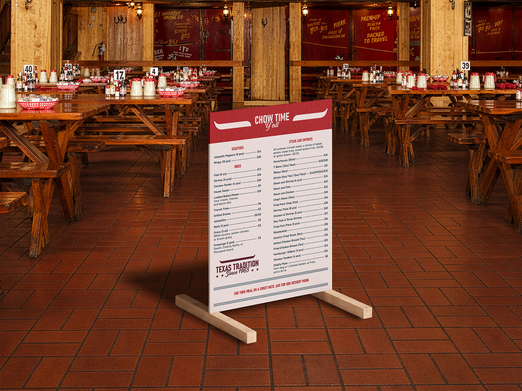 Little Red Barn Steak House menu inside the restaurant